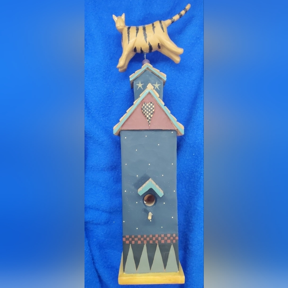 Whimsical Blue Cat Art Sculpture